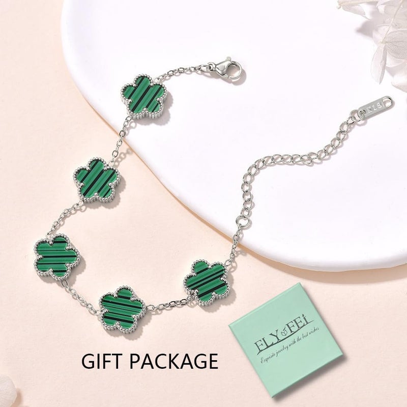 FLY FEI 18K Gold-Plated Four Leaf Clover Bracelet for Women,Adjustable lucky Bracelet Set Jewelry Gift-Hypoallergenic Charm for Birthdays, Wellness & Daily Wear - Image 2